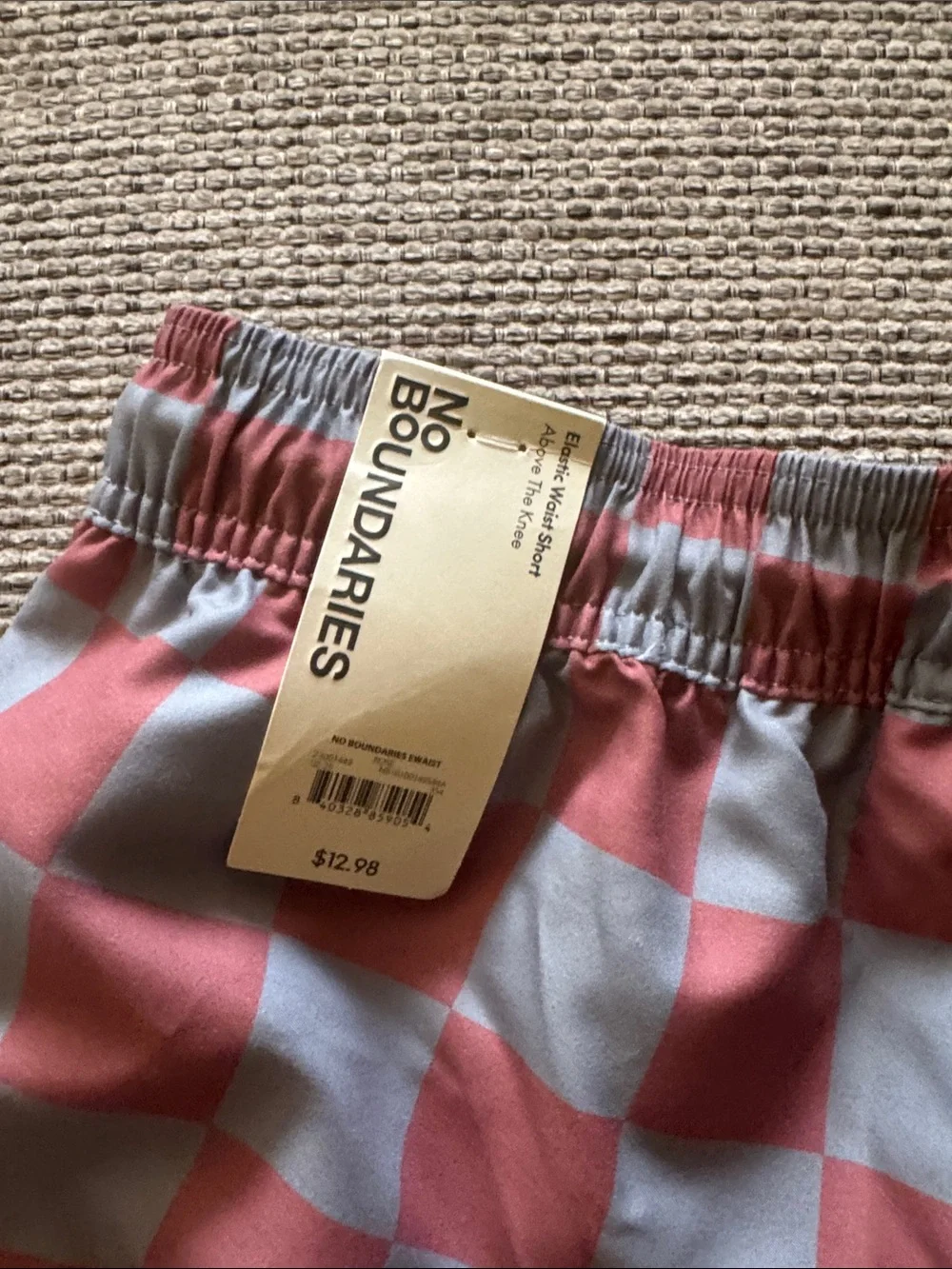 No Boundaries Coral & Light Gray Checker Swim Trunks